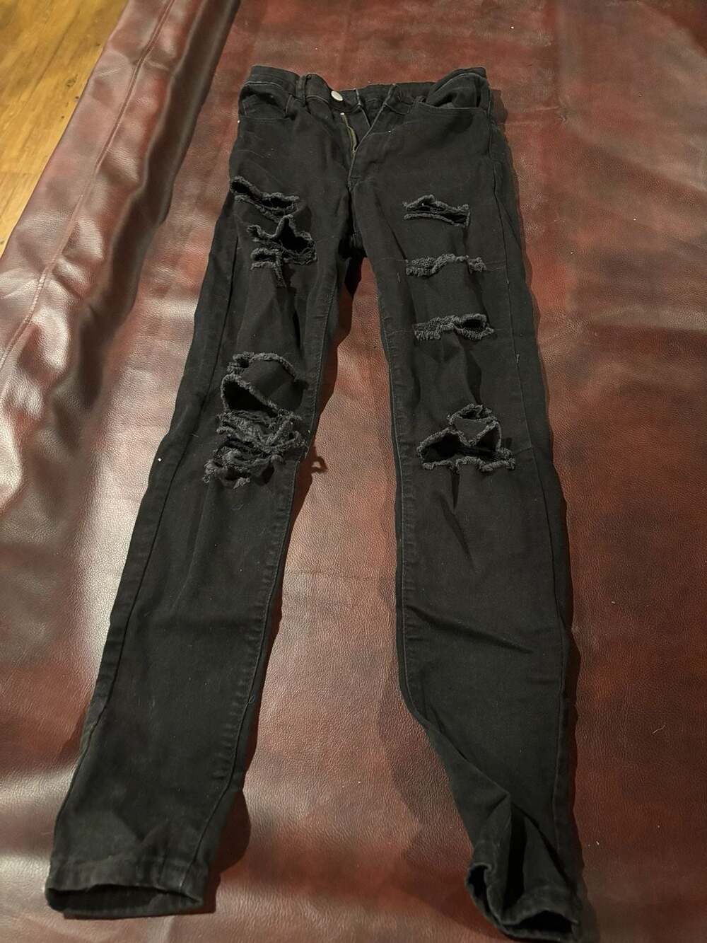 SHEIN Distressed Jeans Size XS Black Ripped Skinny Denim Pants